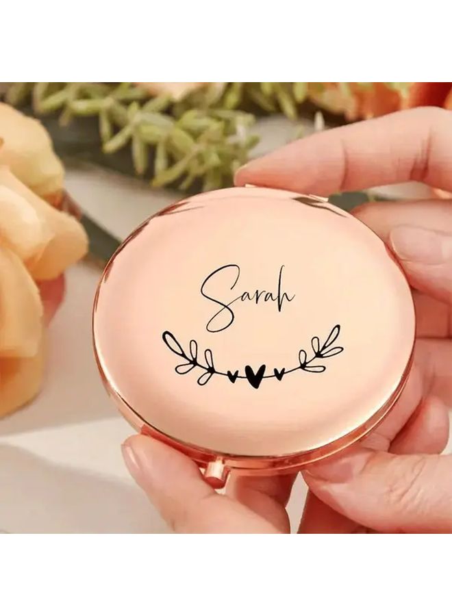 Personalized Engraved Compact Makeup Mirror Rose Golden Style 5 Custom Name Gift - Image 1