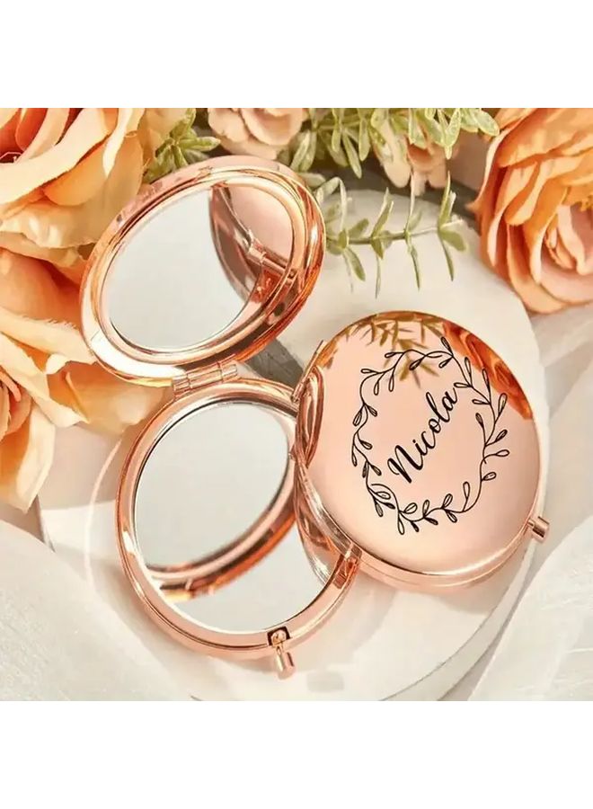 Personalized Engraved Compact Makeup Mirror Rose Golden Style 5 Custom Name Gift - Image 3
