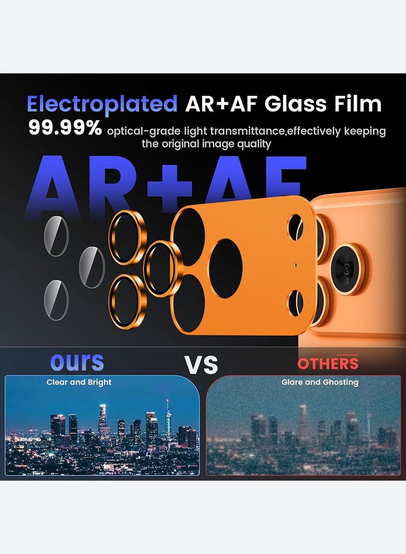 واقي عدسة كاميرا لهاتف iPhone 17 Pro Max مقاس 6.9 بوصة، غطاء حلقي من الزجاج المُقسّى 9H بتغطية كاملة، مع لوحة معدنية غير لامعة، مناسب للحافظات، عبوة واحدة (برتقالي). - view 4