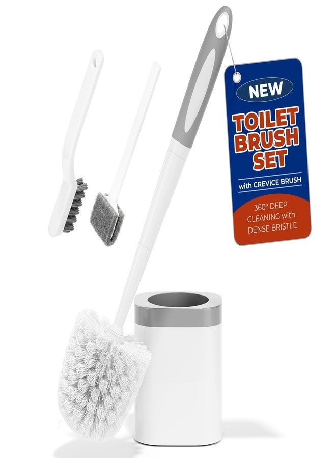 Holaloha Toilet Brush and Holder Set with Crevice Brush for Toilet Bowl and Bathroom Cleaning, White - Image 1
