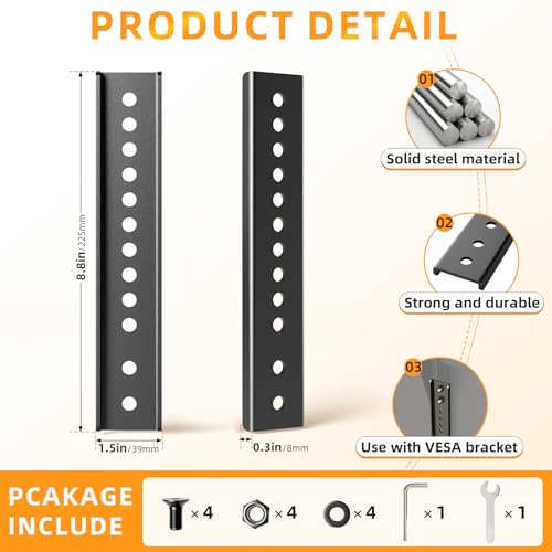 HEIWUKONG TV Mount Extension Bracket, Vertical VESA Mount Extender Fits TV Ceiling Mounts, Compatible with VESA Bracket Only, Adjustable TVs Extension Arms to Lower Height, 2PCS,Black - Image 2