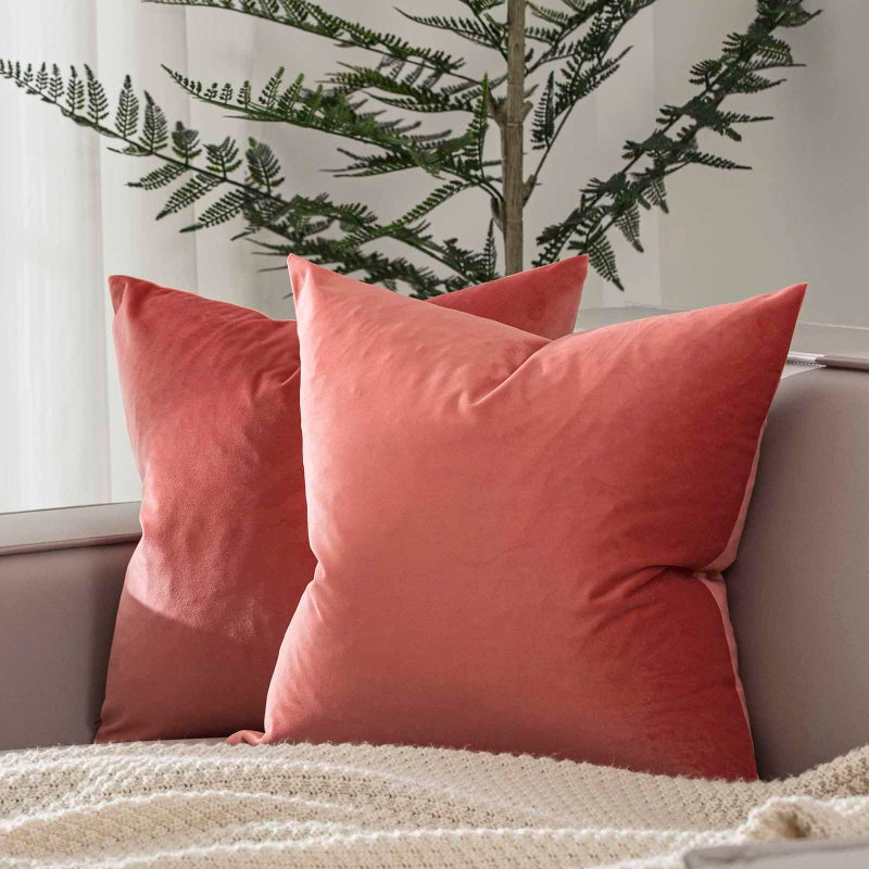 JUSPURBET Coral Velvet Throw Pillow Covers 14x14 inch Set of 2 for Living Room Couch Sofa Bedroom Decorative Square Solid Soft Cushion Cases with Invisible Zipper - Image 1