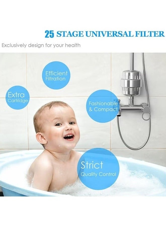 UNIVERSAL 25-Stage Shower Filtration System NSF Certified Chlorine & Heavy Metal Removal Hard Water Softener Scale Prevention Universal Fit - Image 2