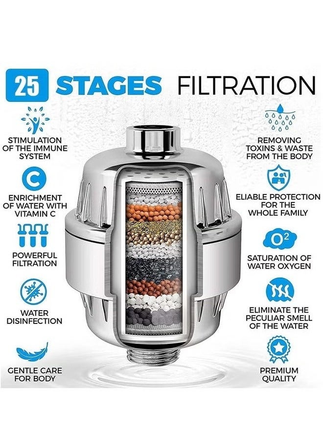 UNIVERSAL 25-Stage Shower Filtration System NSF Certified Chlorine & Heavy Metal Removal Hard Water Softener Scale Prevention Universal Fit - Image 4