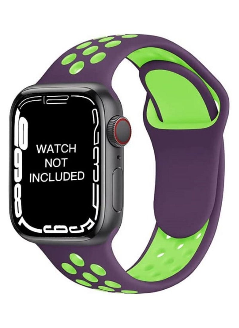Generic - Strap Silicone Sport Band For Apple Watch (41mm Series 7), 40mm / 38mm Series 1/2/3/4/6/SE Replacement Strap Wristband Bracelet Compatible with 41 mm / 40 mm / 38 mm (Purple & Green) - Image 1