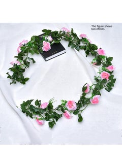 Generic 2-Pieces Artificial flower leaves vine rose rattan wall decoration plant Pink  - Image 1