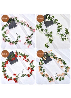 Generic 2-Pieces Artificial flower leaves vine rose rattan wall decoration plant Pink  - Image 4