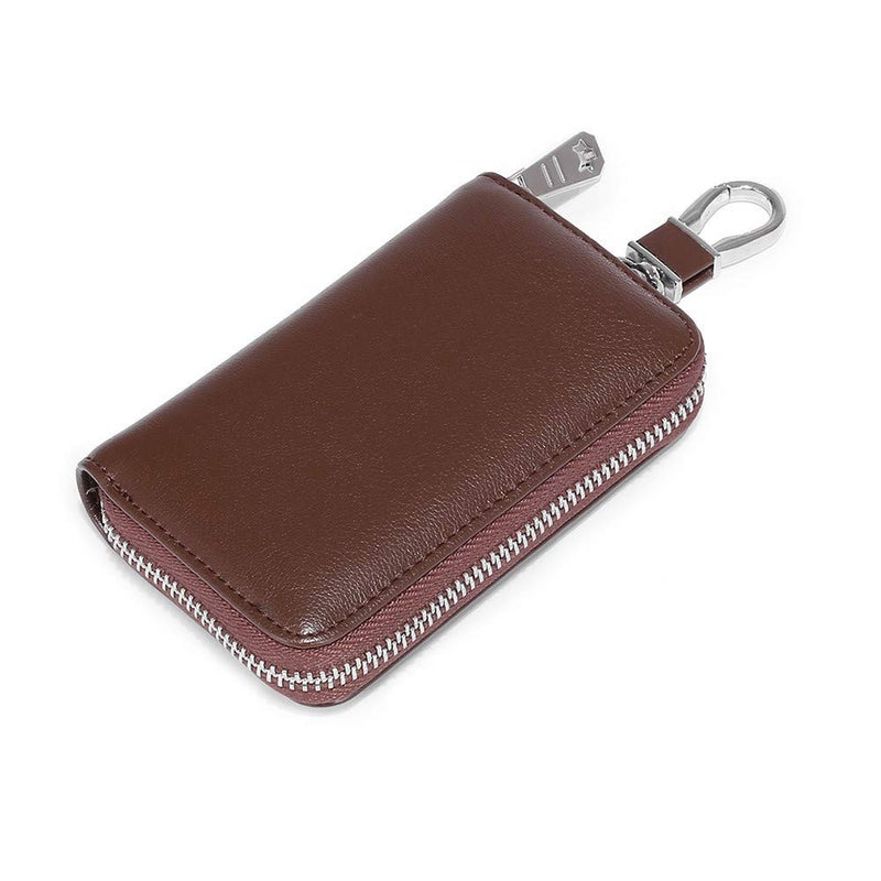 Funny live Genuine Leather Key Holder Bag with 4 Card Slot & 6 Hooks & 1 Access Card,Key Case Car Key Holder Wallet for Men Women (Brown Plus)  - Image 1