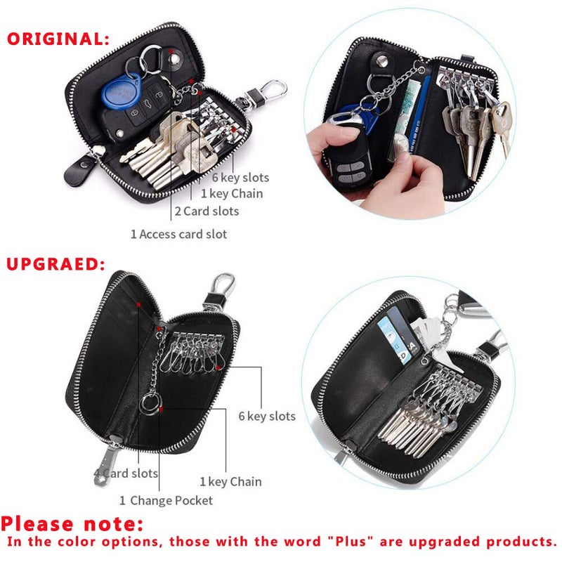 Funny live Genuine Leather Key Holder Bag with 4 Card Slot & 6 Hooks & 1 Access Card,Key Case Car Key Holder Wallet for Men Women (Brown Plus)  - Image 3