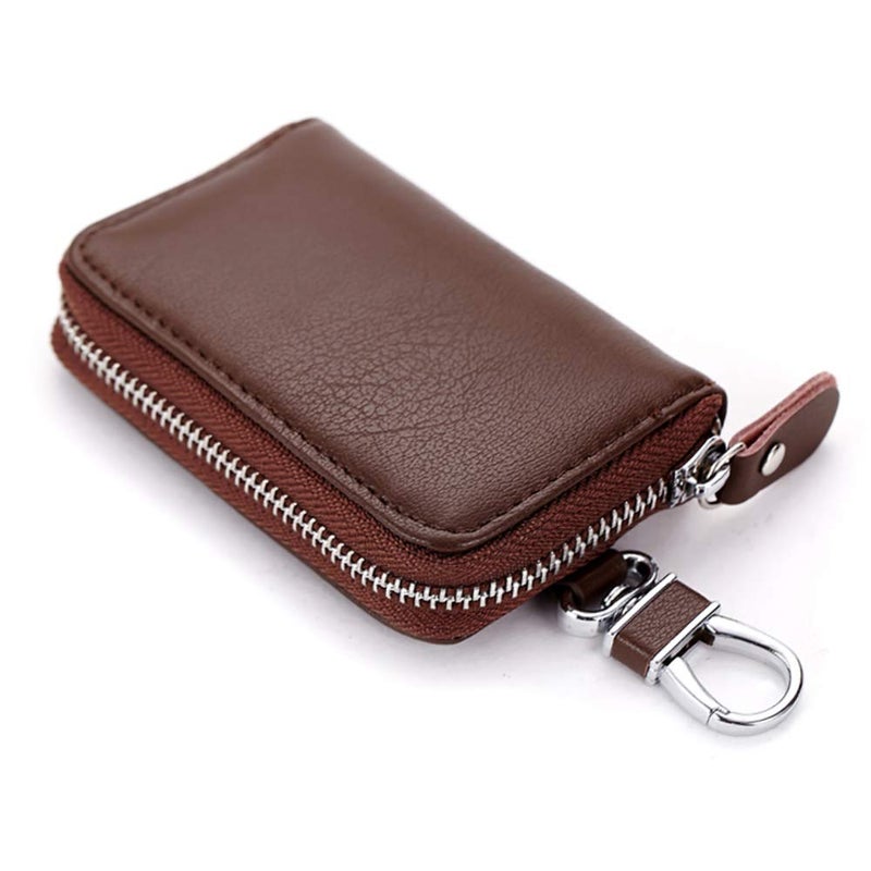 Funny live Genuine Leather Key Holder Bag with 4 Card Slot & 6 Hooks & 1 Access Card,Key Case Car Key Holder Wallet for Men Women (Brown Plus)  - Image 2