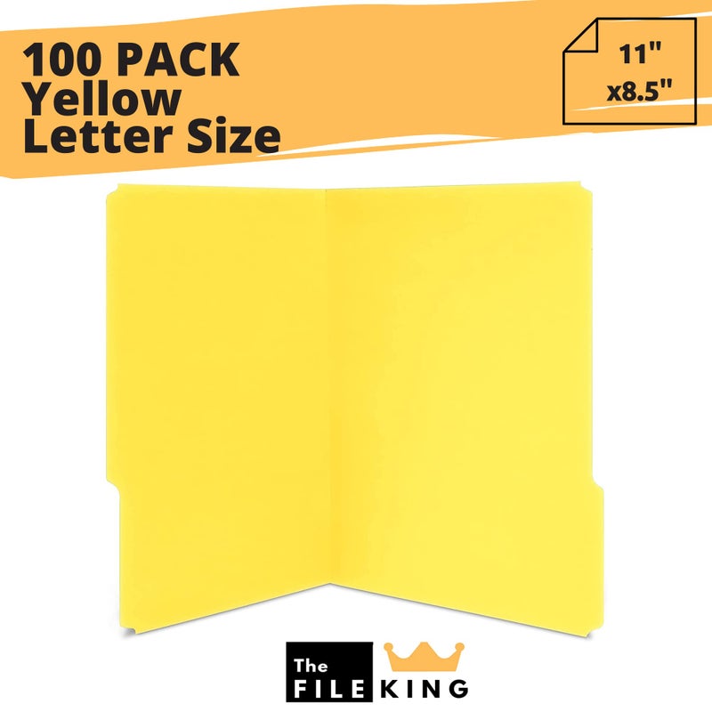 The File King 1/3 Cut Yellow File Folders Letter Size - 100 Pack | Made in USA | Heavy Duty | Assorted Colors | 8.5 x 11 | 100% Recycled Content - Image 2