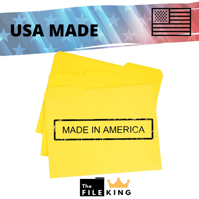 The File King 1/3 Cut Yellow File Folders Letter Size - 100 Pack | Made in USA | Heavy Duty | Assorted Colors | 8.5 x 11 | 100% Recycled Content - Image 5