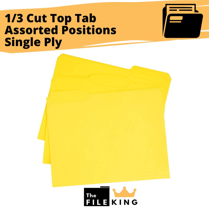The File King 1/3 Cut Yellow File Folders Letter Size - 100 Pack | Made in USA | Heavy Duty | Assorted Colors | 8.5 x 11 | 100% Recycled Content - Image 3