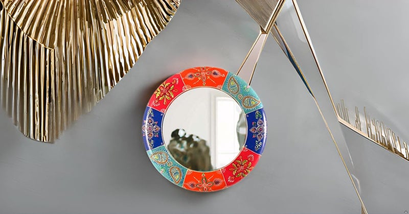 AntarYuga Wooden Handpainted Round MirrorRajasthani Decor Decorative Wall ArtSculpture for Home Living RoomBedroomOffice 18 X 18 Inch AYMI010 - Image 3