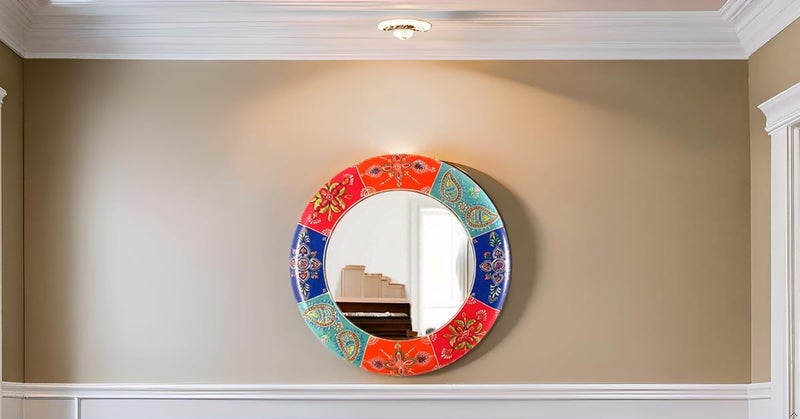AntarYuga Wooden Handpainted Round MirrorRajasthani Decor Decorative Wall ArtSculpture for Home Living RoomBedroomOffice 18 X 18 Inch AYMI010 - Image 5