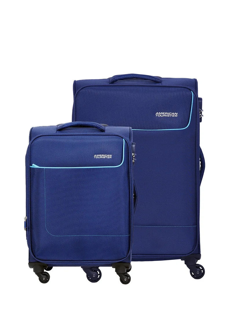 Jamaica Suitcase, 2pc Set (58 + 69 cm), 4 Spinner Wheels, Soft Top, 100% Polyester, Navy|TSA Combination Lock|Expandable|Front Pocket Storage Compartment|Corner Guard|Retractable Aluminum Handle - 3 Years International Warranty