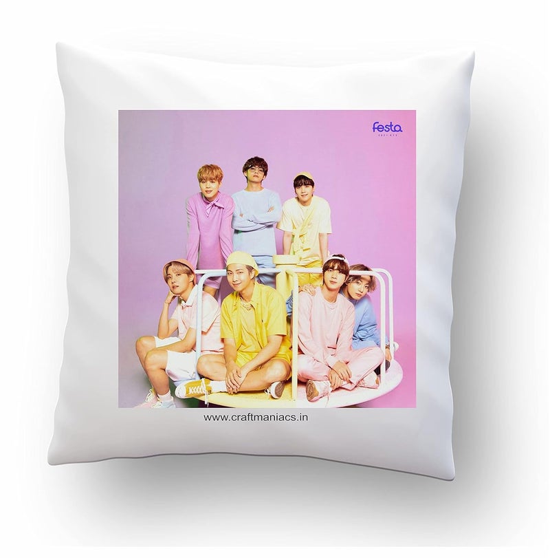 CRAFT MANIACS BTS Boys Pastel COORDS Having Fun 16 16 INCHES Pillow with Filler Merch for KPOP Lovers - Image 1
