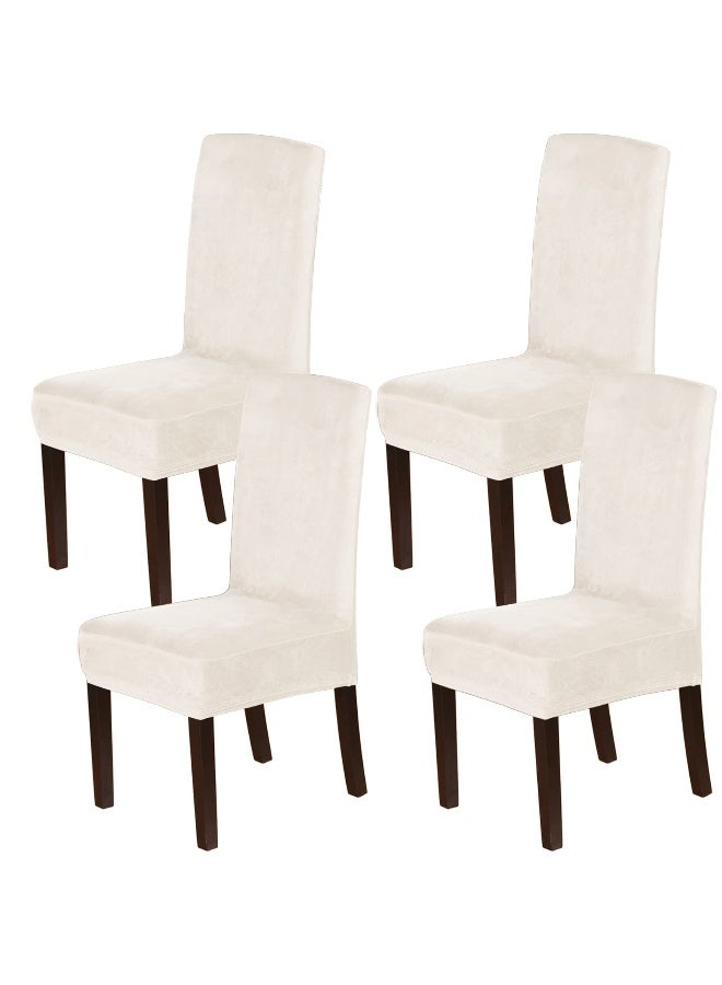 H.VERSAILTEX Dining Chair Covers Velvet Stretch Chair Covers for Dining Room Set of 4 Parson Chair Slipcovers Chair Protectors Covers Dining, Soft Thick Solid Velvet Fabric Washable, Ivory - Image 1