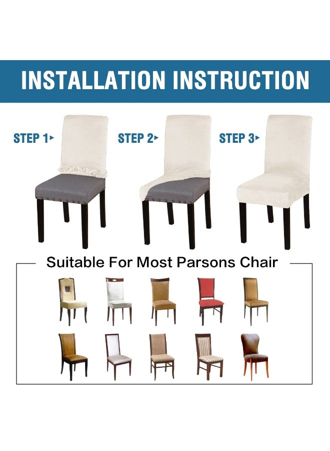 H.VERSAILTEX Dining Chair Covers Velvet Stretch Chair Covers for Dining Room Set of 4 Parson Chair Slipcovers Chair Protectors Covers Dining, Soft Thick Solid Velvet Fabric Washable, Ivory - Image 5