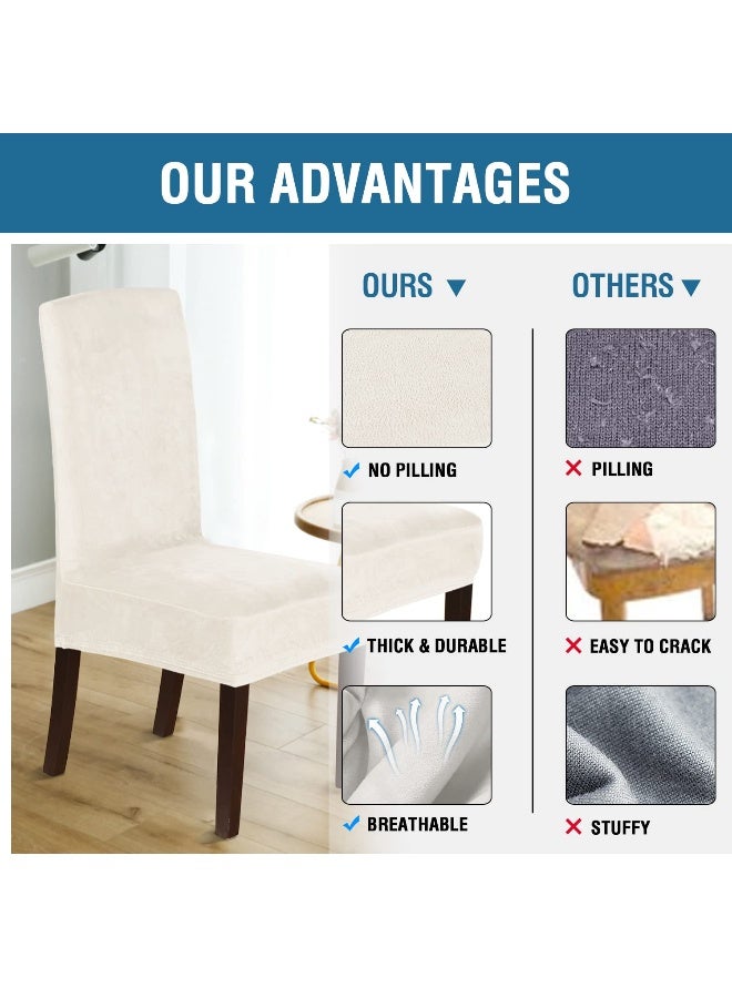 H.VERSAILTEX Dining Chair Covers Velvet Stretch Chair Covers for Dining Room Set of 4 Parson Chair Slipcovers Chair Protectors Covers Dining, Soft Thick Solid Velvet Fabric Washable, Ivory - Image 4
