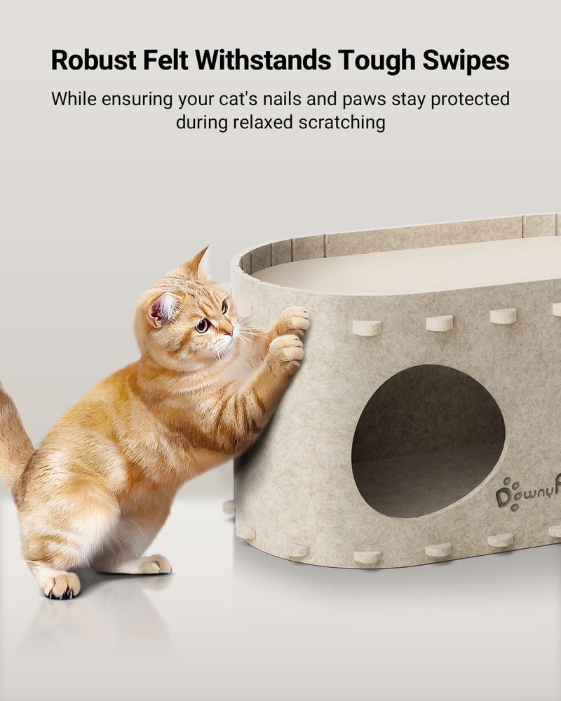 DownyPaws Cat House for Indoor Cats, Cat Bed Cave for Multiple & Large Cats Up to 22 Lbs, Scratch Resistant, Foldable Peekaboo Kitten Caves Tunnel Enclosed Bed, PeekaPurr, Cream - Image 5