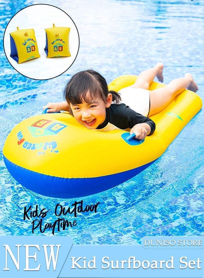 DUNISO Inflatable Surf Boards Swimming Arm Band Set for Kids, Lightweight Inflatable Boogie Boards, Bodyboard Beach Float with Handles Portable, Surfboard Soft Body Boards for Beach Toys - Image 1