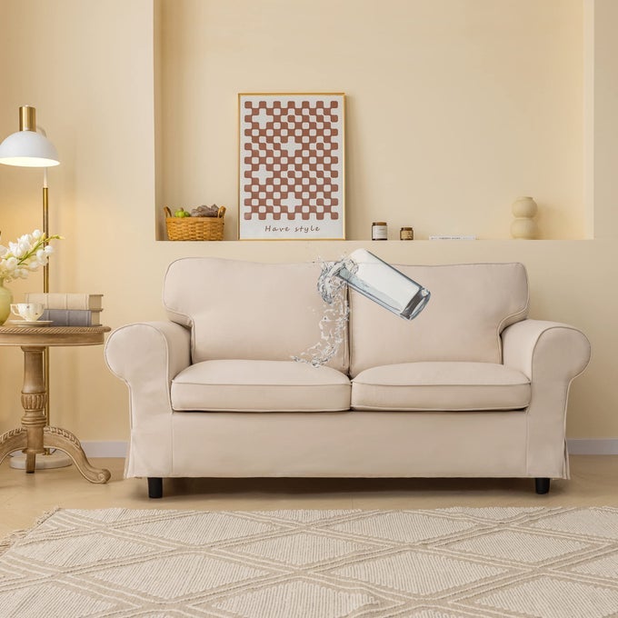 BEIGE EKTORP LOVESEAT COVER CUSTOM MADE COMPATIBLE FOR IKEA EKTORP 2SEAT SOFA COVER LINEN STYLE WATERPROOF 5 PIECES