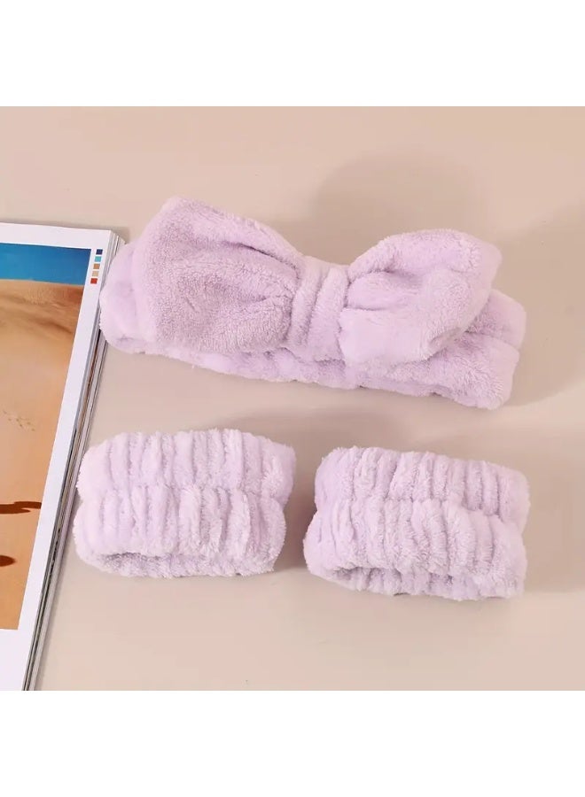 LANGMANNI 1 Set Unisex Adult Plush Coral Velvet Headband and Wristbands, Unscented, Water-Absorbent, for Relaxed Textured Hair, Normal Hair Type - Spa and Face Wash Accessory Set - Image 3