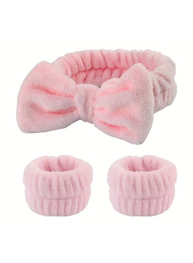 LANGMANNI 1 Set Unisex Adult Plush Coral Velvet Headband and Wristbands, Unscented, Water-Absorbent, for Relaxed Textured Hair, Normal Hair Type - Spa and Face Wash Accessory Set - Image 1