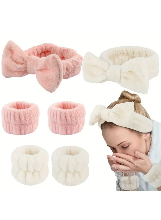 LANGMANNI 1 Set Unisex Adult Plush Coral Velvet Headband and Wristbands, Unscented, Water-Absorbent, for Relaxed Textured Hair, Normal Hair Type - Spa and Face Wash Accessory Set - Image 2