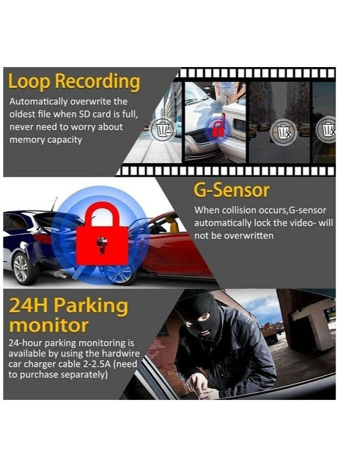Generic - Dash cam Front and Rear 1080P+1080P Dash Camera for Cars, 170° Wide Angle, Night Vision  G-Sensor Parking Monitor Loop Recording Motion Detector and 128G Max - Image 1