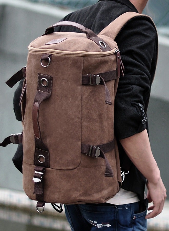 DUNISO Zipper Closure Duffel Backpacks Korean Style Men's Backpacks Trendy Sstudent Sports Backpacks Backpacks For Outdoor Travel 28*28*48 cm (Brown) - Image 1