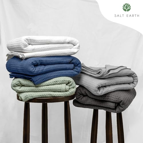 Salt Earth 100% Cotton Waffle Blanket, King Size 106"x92" – Lightweight All Season Throw Blanket for Couch, Bed & Bedroom, Soft Modern Cozy Cotton Blanket (Navy) - Image 5