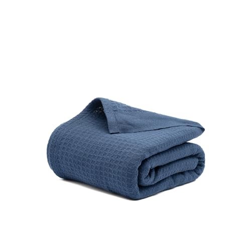 Salt Earth 100% Cotton Waffle Blanket, King Size 106"x92" – Lightweight All Season Throw Blanket for Couch, Bed & Bedroom, Soft Modern Cozy Cotton Blanket (Navy) - Image 1