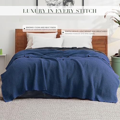 Salt Earth 100% Cotton Waffle Blanket, King Size 106"x92" – Lightweight All Season Throw Blanket for Couch, Bed & Bedroom, Soft Modern Cozy Cotton Blanket (Navy) - Image 2