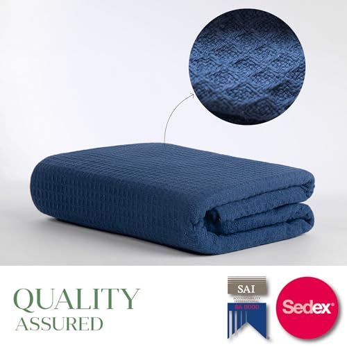 Salt Earth 100% Cotton Waffle Blanket, King Size 106"x92" – Lightweight All Season Throw Blanket for Couch, Bed & Bedroom, Soft Modern Cozy Cotton Blanket (Navy) - Image 3
