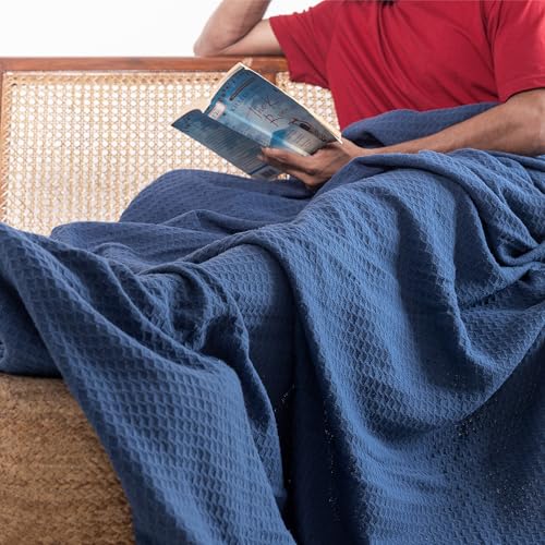 Salt Earth 100% Cotton Waffle Blanket, King Size 106"x92" – Lightweight All Season Throw Blanket for Couch, Bed & Bedroom, Soft Modern Cozy Cotton Blanket (Navy) - Image 4