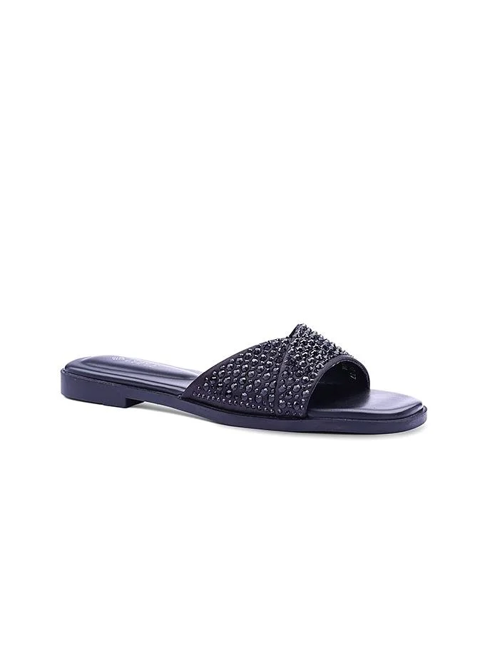 Cuple Womens cross-strap rhinestone flat sandals