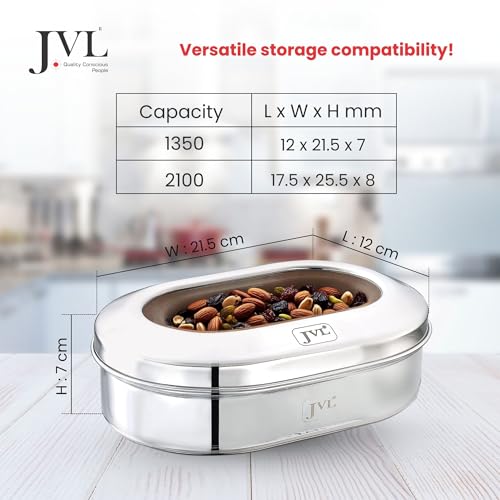 JVL Classicware Costa Capsule Dry Fruit Tin Stainless Steel Box with 4-Part Removable Tray & Transparent Airtight Lid Ideal for Dry Fruits, Sweets, Snacks & Gifting (1.35 L) - Image 2