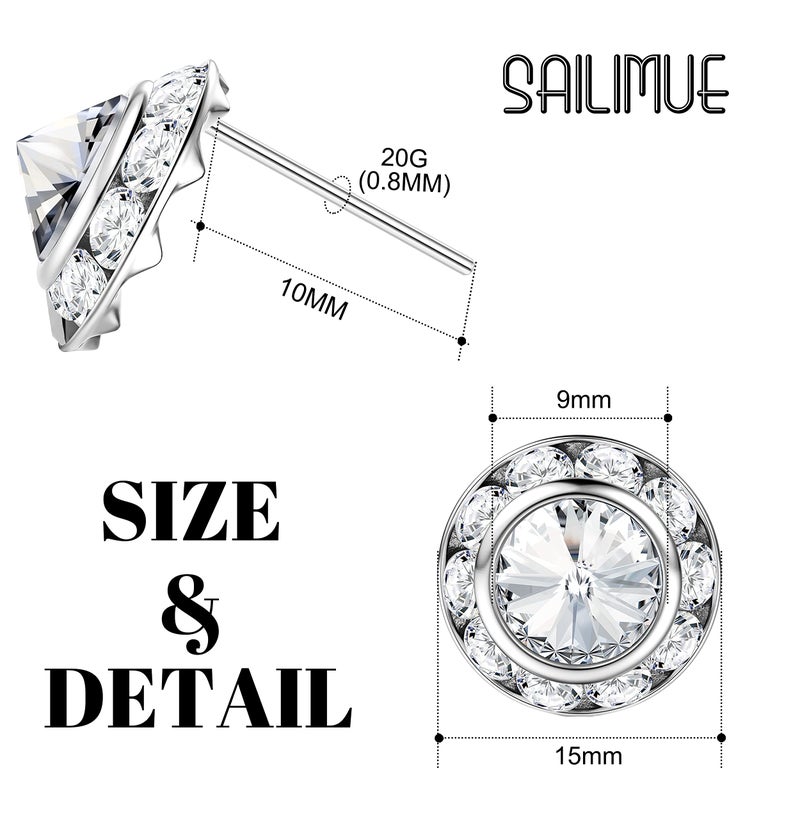 SAILIMUE 15Pairs Rhinestone Earrings For Women Dance Competition Performance Ballet Stud Earrings Stainless Steel Round Acrylic Stone Inside Rhinestone Crystal Halo Dance Competition Earrings Set15mm - Image 2