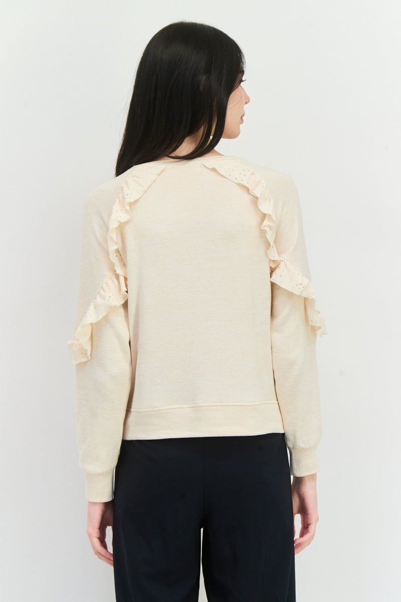 89th + Madison Women Crew Neck Heather Long Sleeves Sweatshirt, Oatmeal - Image 3