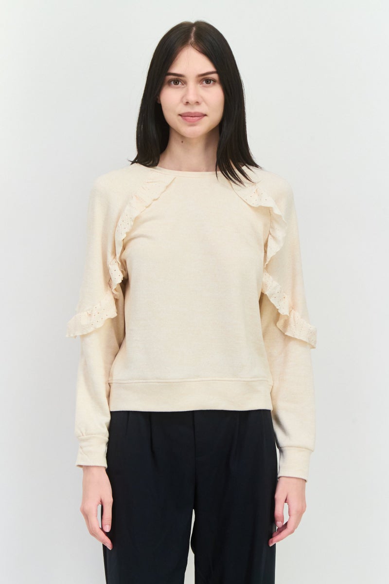 89th + Madison Women Crew Neck Heather Long Sleeves Sweatshirt, Oatmeal - Image 1