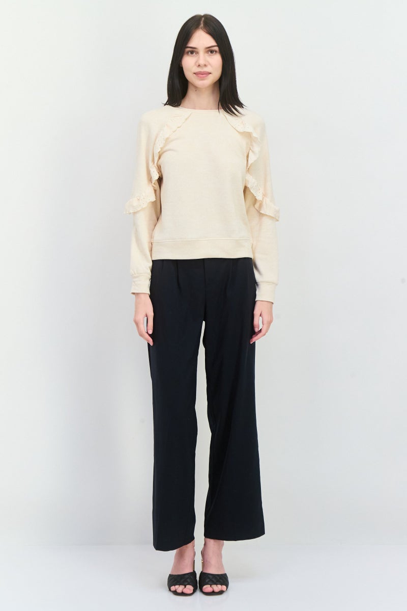 89th + Madison Women Crew Neck Heather Long Sleeves Sweatshirt, Oatmeal - Image 4