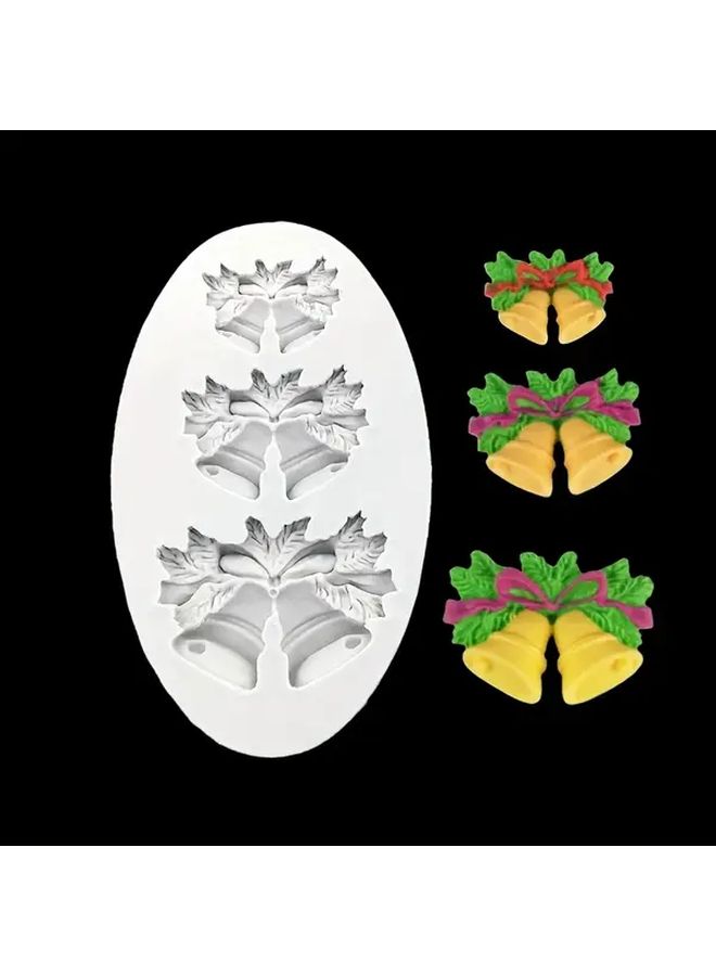 Beige 3 Piece Christmas Bell Silicone Cake Mold Set Food Grade Flexible Fondant Decor - Image 1