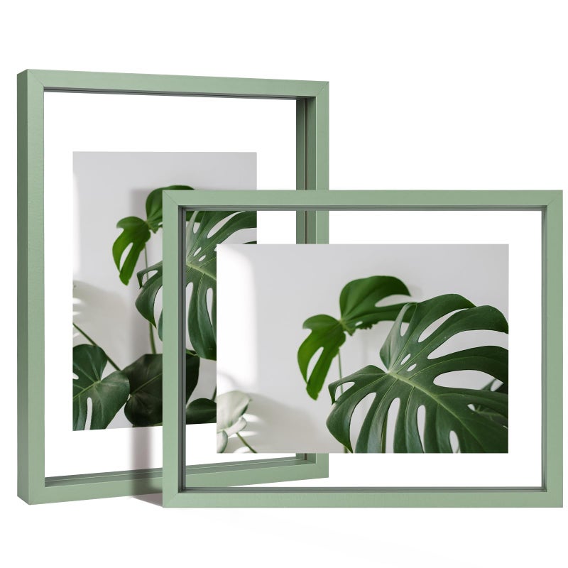 egofine 8.5x11 إطارات العائمة مجموعة من 2 إطار صورة مزدوجة plexiglass مصنوعة من الخشب الصلب عرض أي صورة الحجم حتى 8.5x11 الحائط أو الطاولة الدائمة الخضراء - Image 1