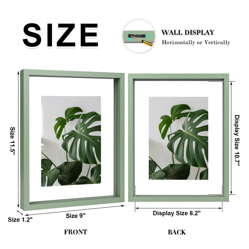 egofine 8.5x11 إطارات العائمة مجموعة من 2 إطار صورة مزدوجة plexiglass مصنوعة من الخشب الصلب عرض أي صورة الحجم حتى 8.5x11 الحائط أو الطاولة الدائمة الخضراء - Image 2