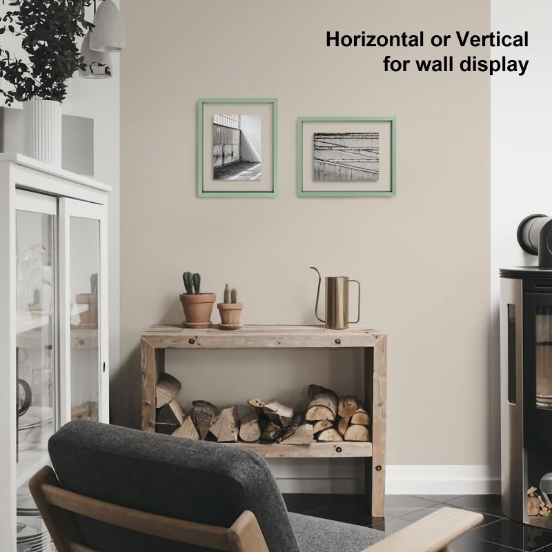 egofine 8.5x11 إطارات العائمة مجموعة من 2 إطار صورة مزدوجة plexiglass مصنوعة من الخشب الصلب عرض أي صورة الحجم حتى 8.5x11 الحائط أو الطاولة الدائمة الخضراء - Image 4