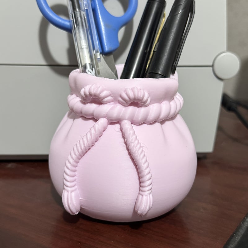 Pink Bow-Shaped Pen Holder Desk Organizer Lightweight Minimalist Office - Image 2