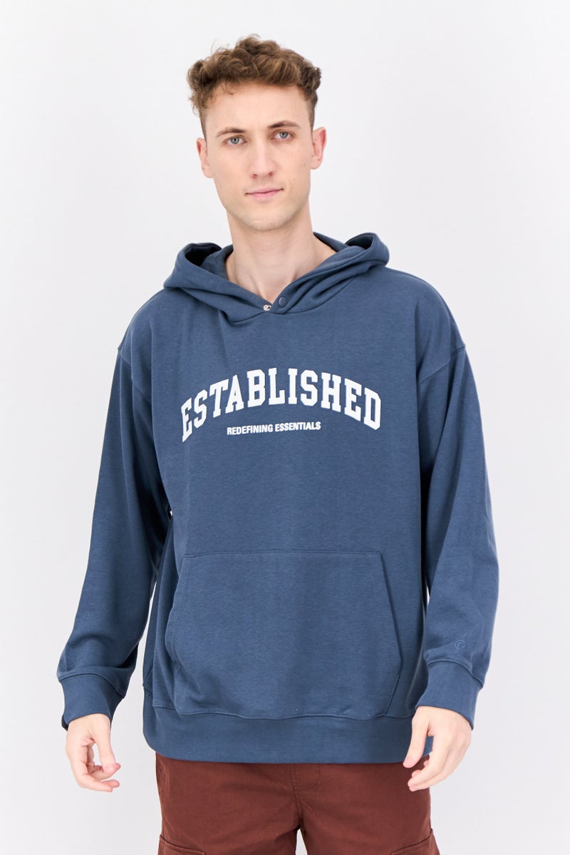 Established Redefining Essentials Men Hooded Long Sleeves Brand Logo Sweatshirt, Slate Blue - Image 1
