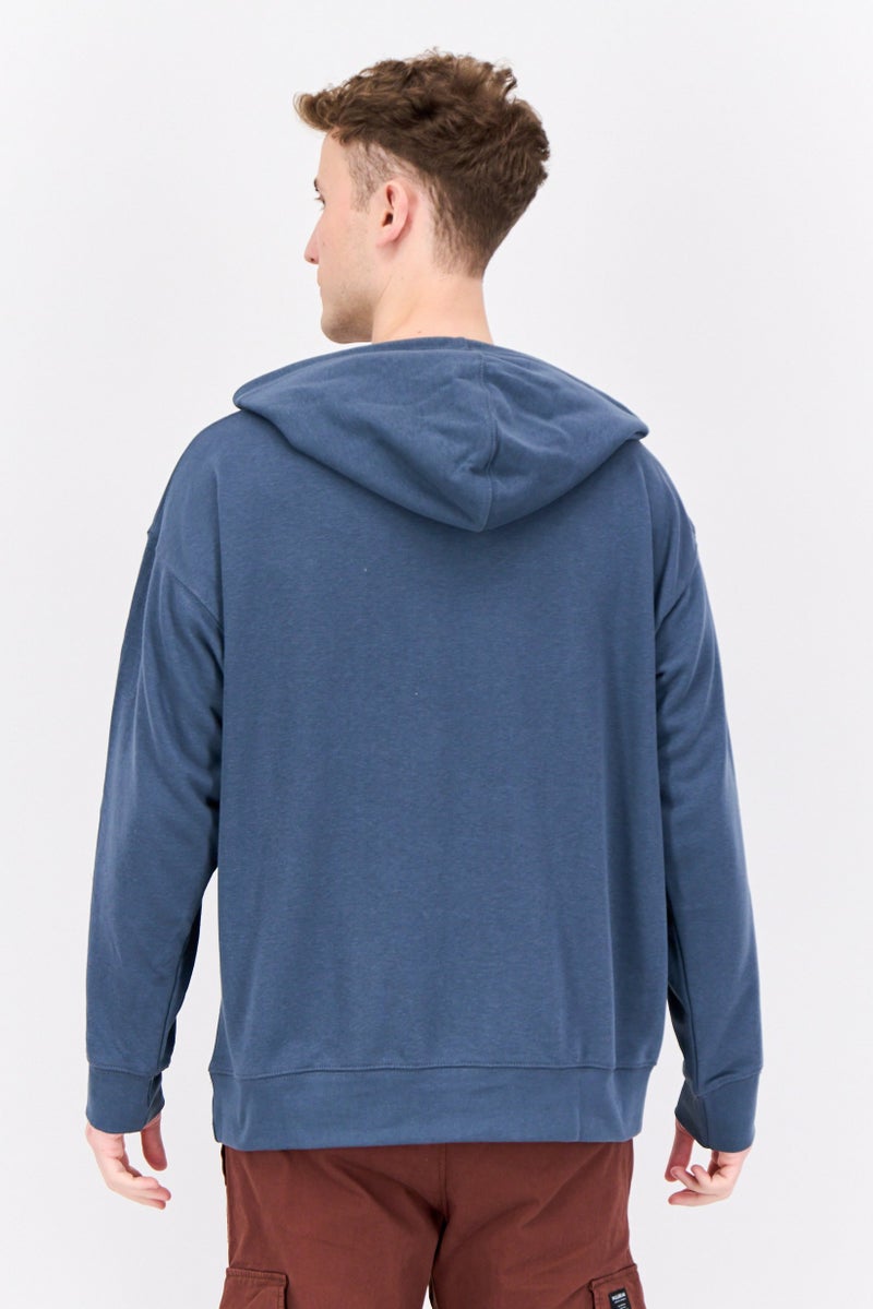 Established Redefining Essentials Men Hooded Long Sleeves Brand Logo Sweatshirt, Slate Blue - Image 4